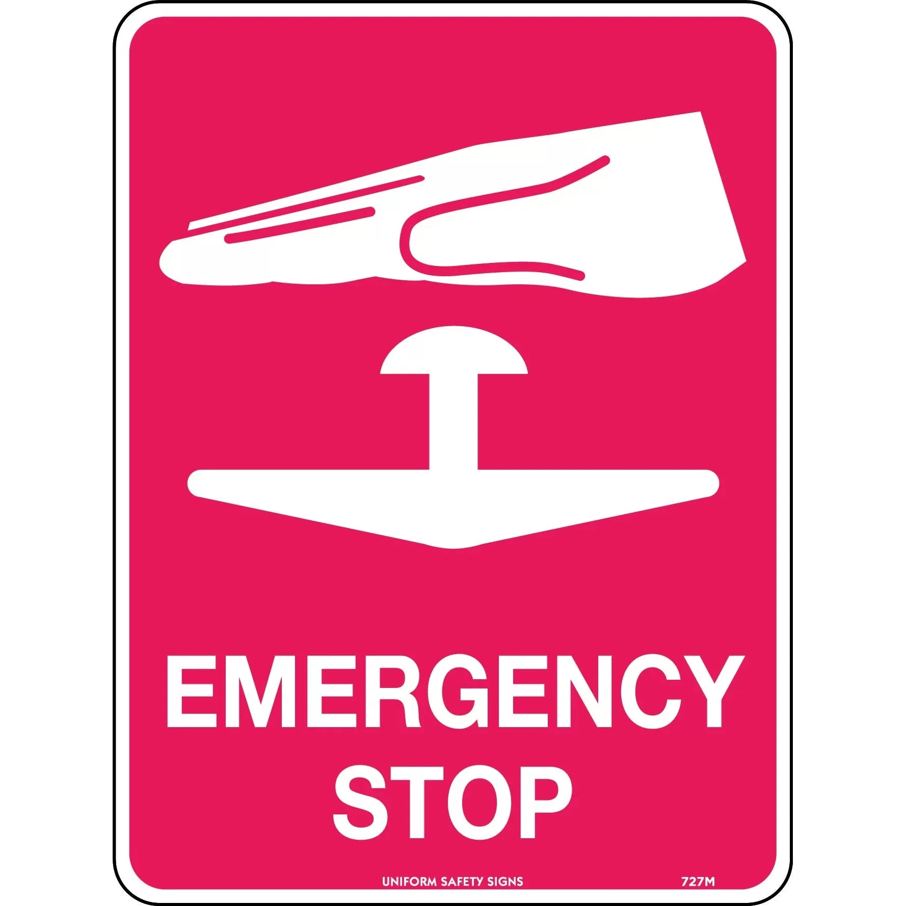 Uniform Safety Signs - 300x225mm - Metal - Emergency Stop With Picto | 727MM