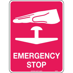 Uniform Safety Signs - 300x225mm - Metal - Emergency Stop With Picto | 727MM