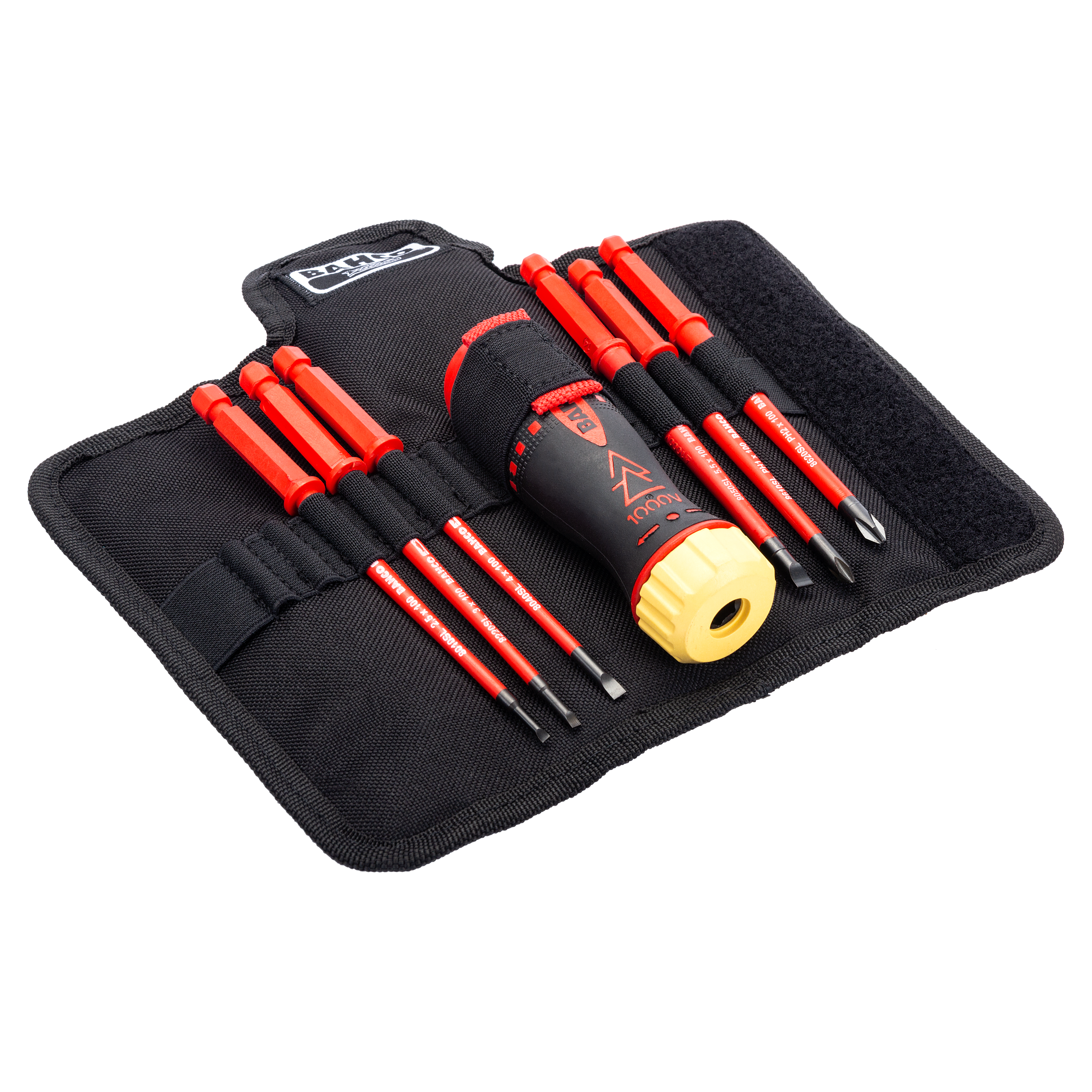 Bahco - 7 piece 1000v Ratchet Screwdriver Set with 1000v interchangeable blades in nylon pouch | 808061