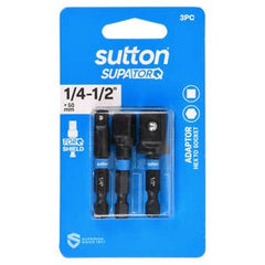 Sutton Tools - 65mm Bit Adaptor S240 HEX to Socket Set 1/4 3/8 1/2" 3Pc | S240S03CX