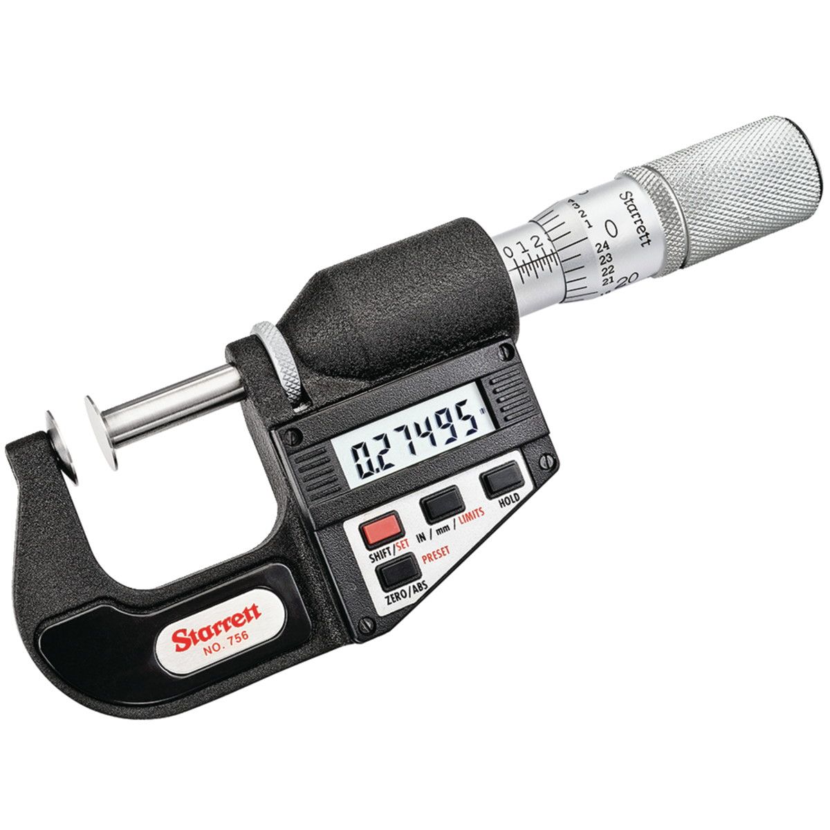 Starrett - Elec. Dig. Disc-Type Micrometer 0-1in (0-25mm) Range | 756FL-1