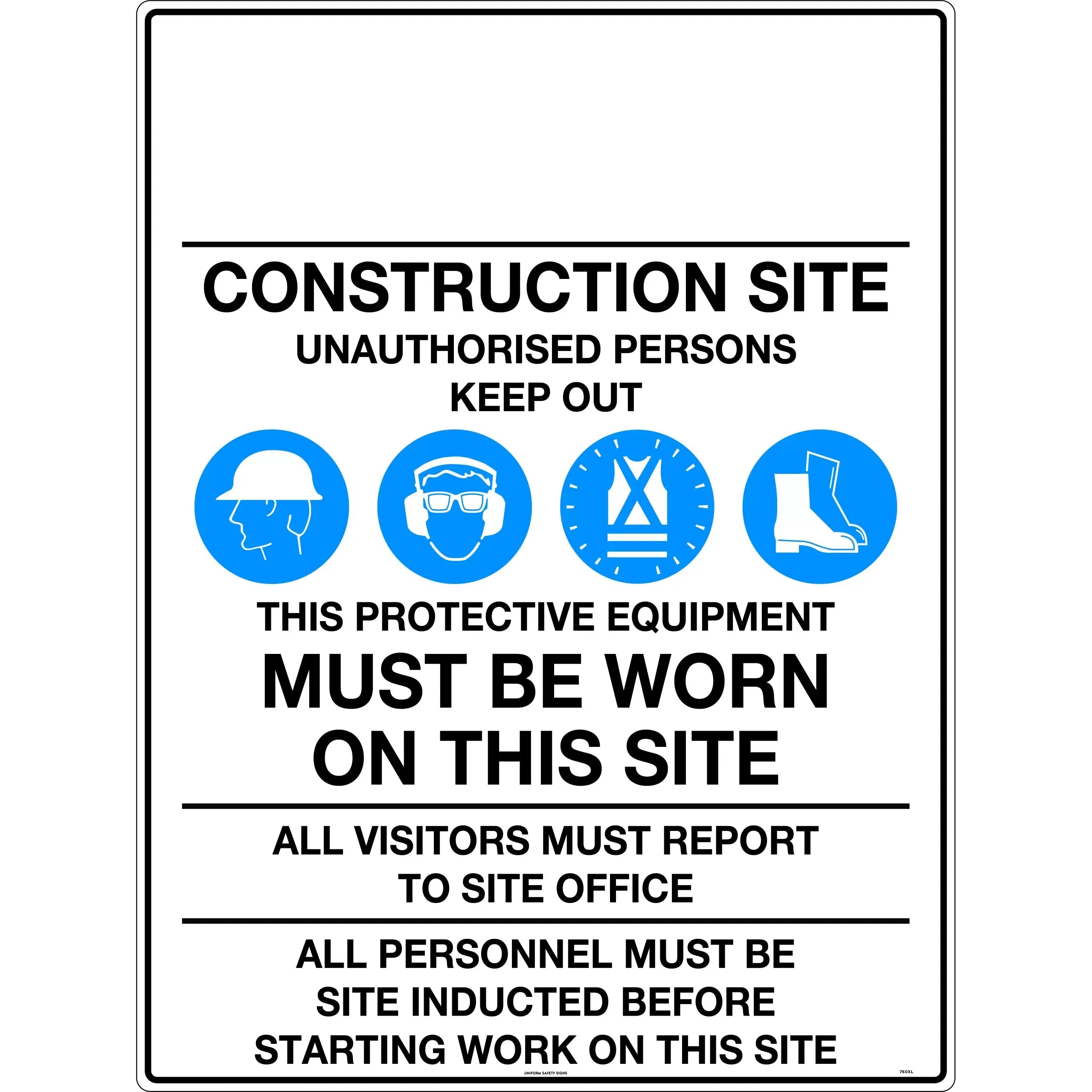 Uniform Safety Signs - 1200x800mm - Poly - Construction Site Safety Requirements (Blank Logo) | 760XLP