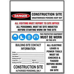 Uniform Safety Signs - 1200x800mm - Metal - Construction Site Safety Requirements [With Building Site Contact Information] | 761XLM