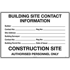 Uniform Safety Signs - 800x600mm - Corflute - Building Site Contact Information | 762ELC