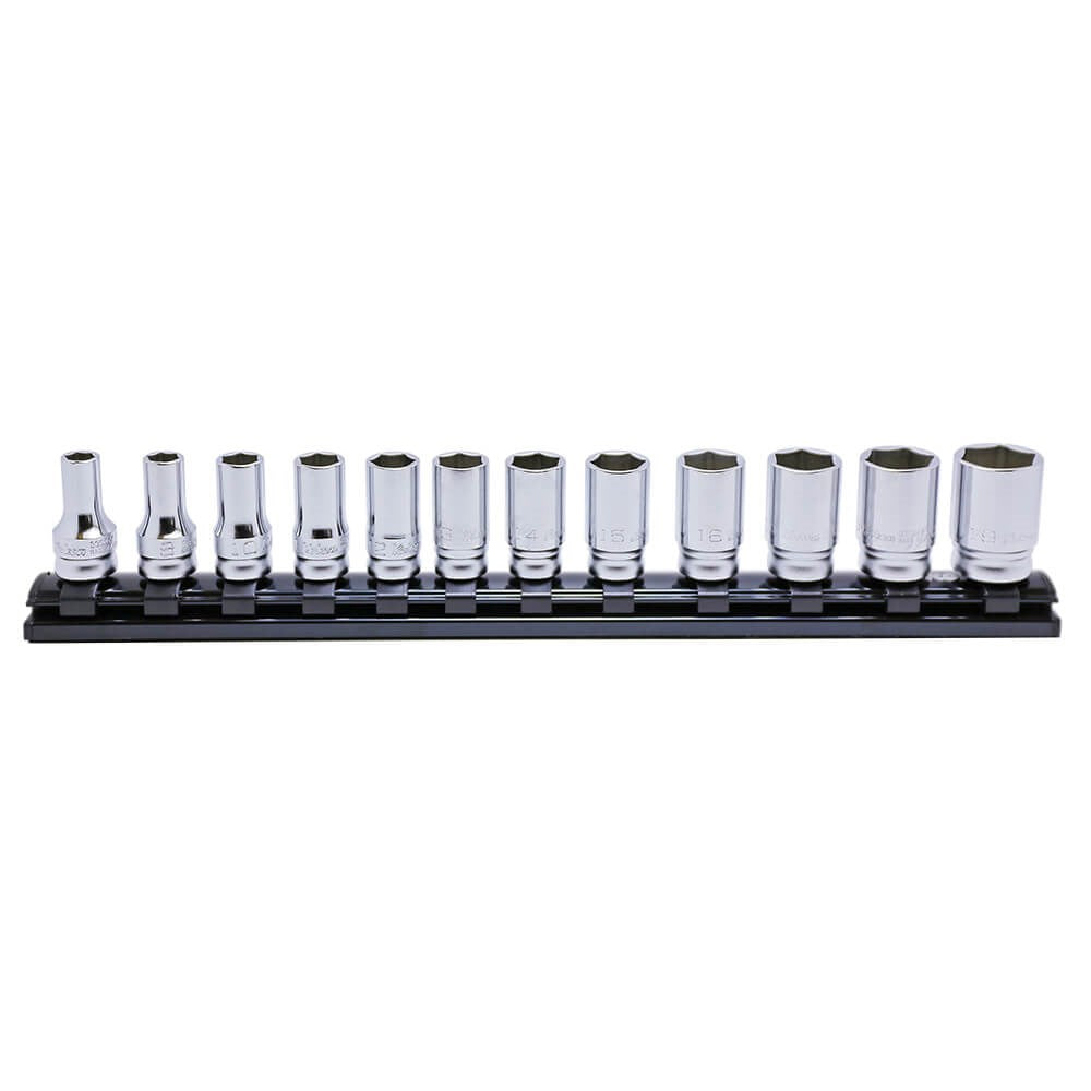 Koken - Socket Set 3/8" Drive 12 Piece On Magnetic Rail 7-19mm