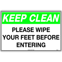 Uniform Safety Signs - 450x300mm - Poly - Keep Clean Please Wipe Your Feet Before Entering | 810LSP