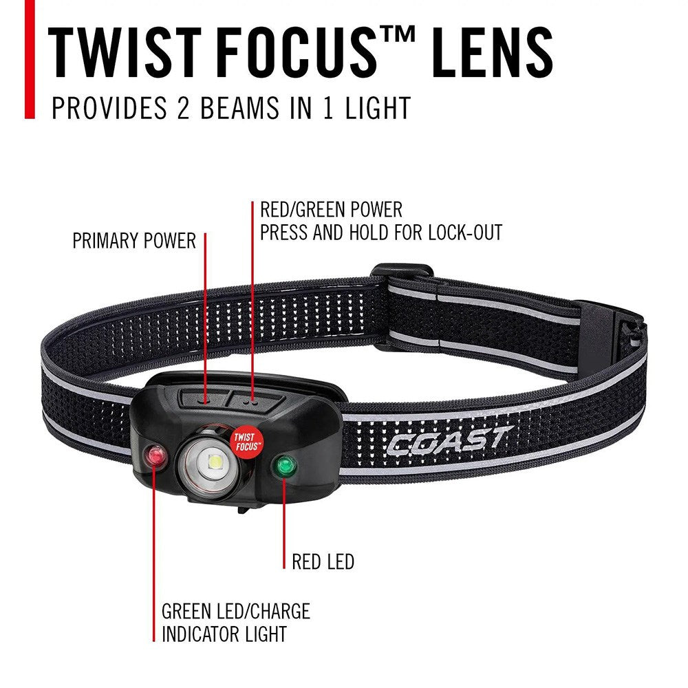 Coast - FLX40R LED Headlamp - Tri-Colour Twist Focus - 137m Turbo Beam - 800 Lumens - 10Hr Max Runtime