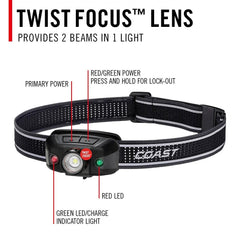 Coast - FLX40R LED Headlamp - Tri-Colour Twist Focus - 137m Turbo Beam - 800 Lumens - 10Hr Max Runtime
