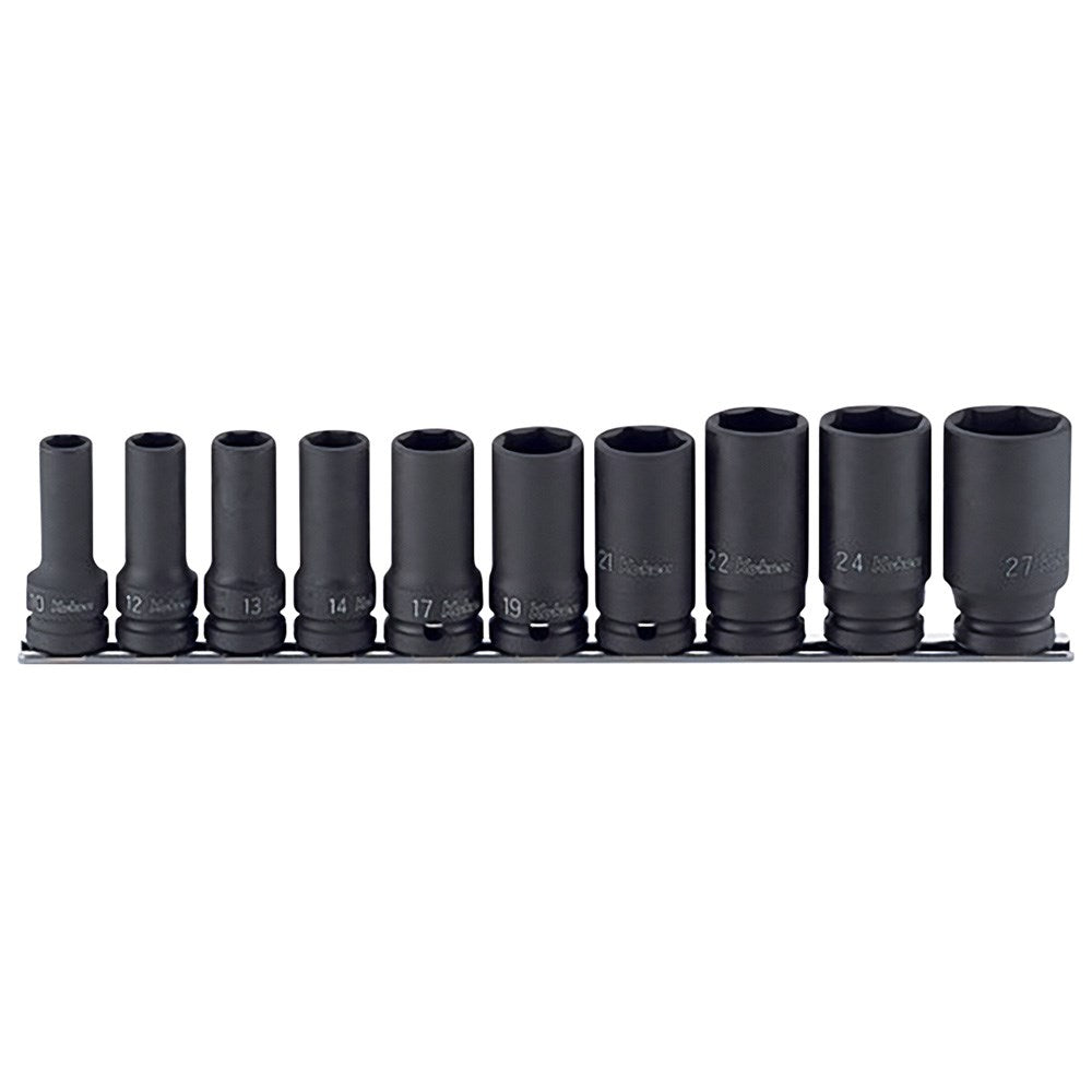 Koken - 1/2" Drive 6 Point Metric Impact Socket Set On Rail 10 Piece
