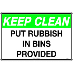 Uniform Safety Signs - 450x300mm - Poly - Keep Clean Put Rubbish in Bins Provided | 816LSP