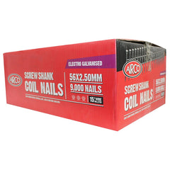 Airco - AC56S250-Screw Shank E/Galv Coil Nails - Ctn Qty 9000 | YA56251S
