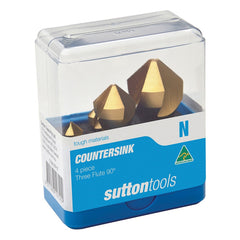 Sutton Tools - Countersink C106 Stf1Tset 4Pce Three Flute HSS TiN 90Deg | C106STF1T