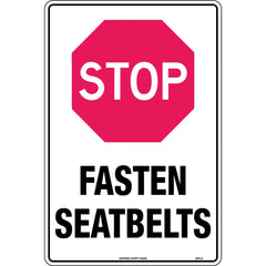 Uniform Safety Signs - 450x300mm - Poly - Stop Fasten Seatbelts | 831LSP