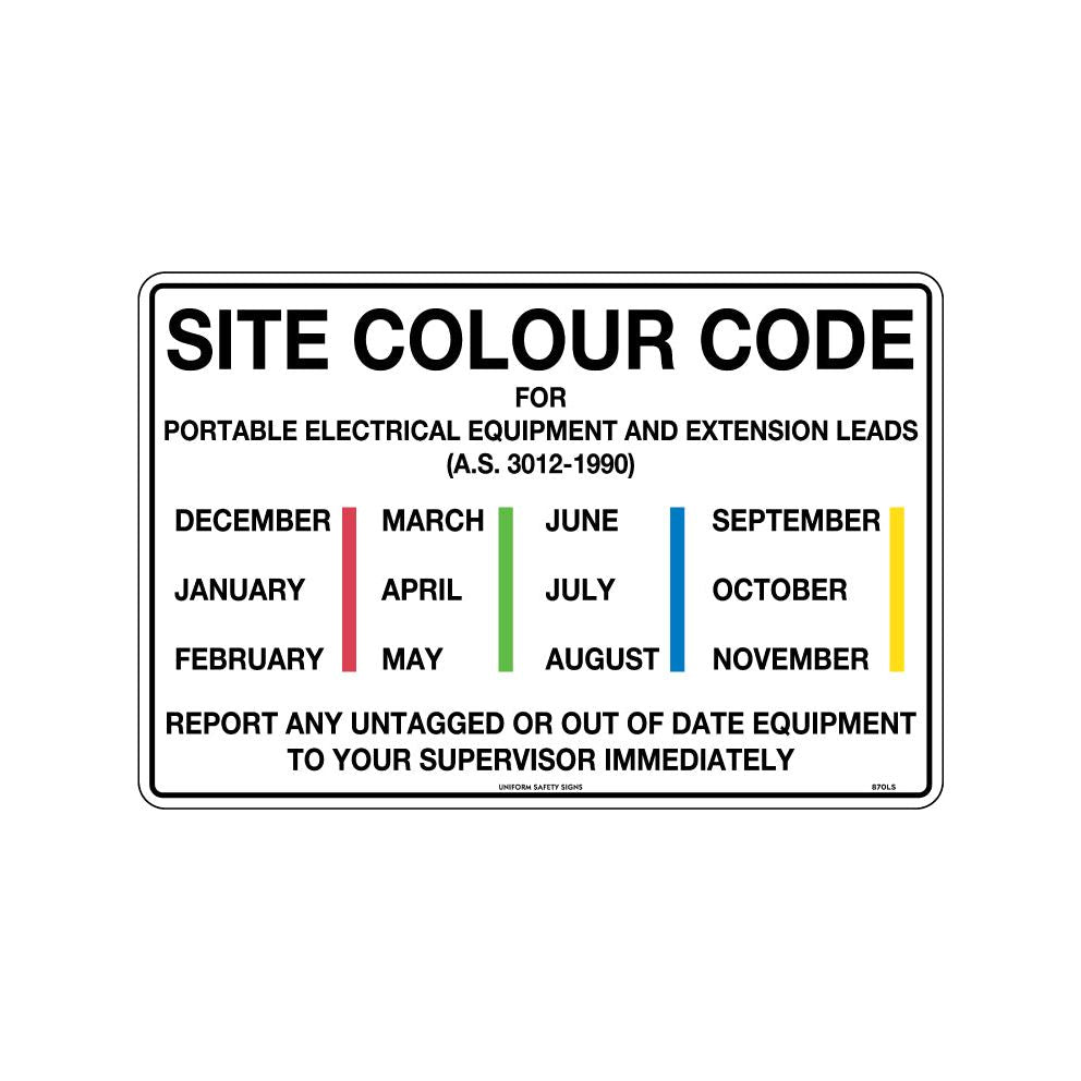 Uniform Safety Signs - 450x300mm - Metal - Site Colour Code For Portable Electrical Equipment etc | 870LSM