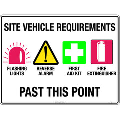 Uniform Safety Signs - 600x400mm - Corflute - Site Vehicle Requirements Flashing Lights etc | 871LC