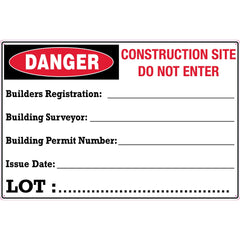 Uniform Safety Signs - 800x600mm - Corflute - Builders Registration___ Building Surveyor___ Building Permit Number___ Issu | 874ELC