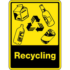 Uniform Safety Signs - 300x225mm - Self Adhesive - Recycling [WIth Bottles & Cans Recycling Picto] | 8909MA