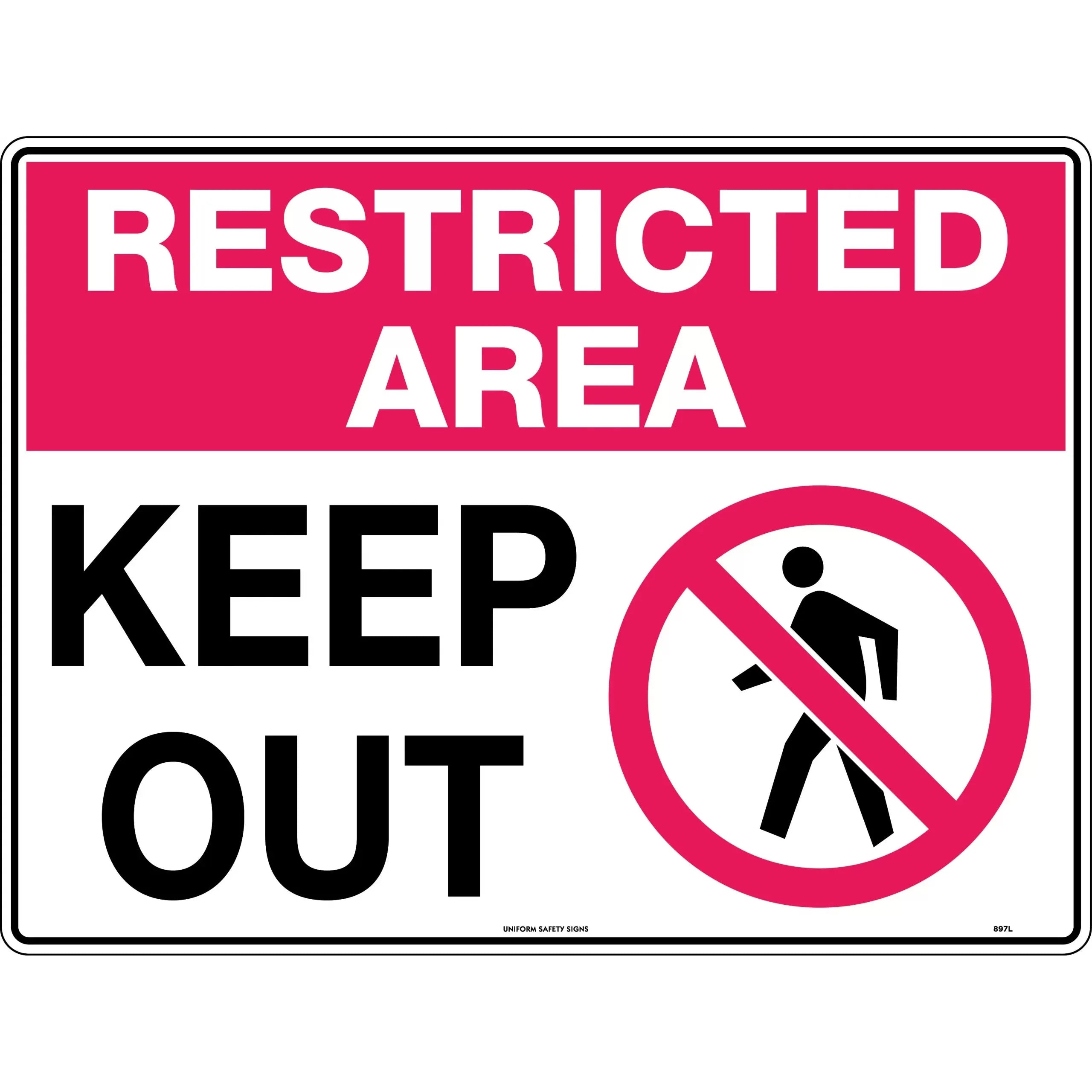 Uniform Safety Signs - 600x400mm - Metal - Restricted Area Keep Out | 897LM