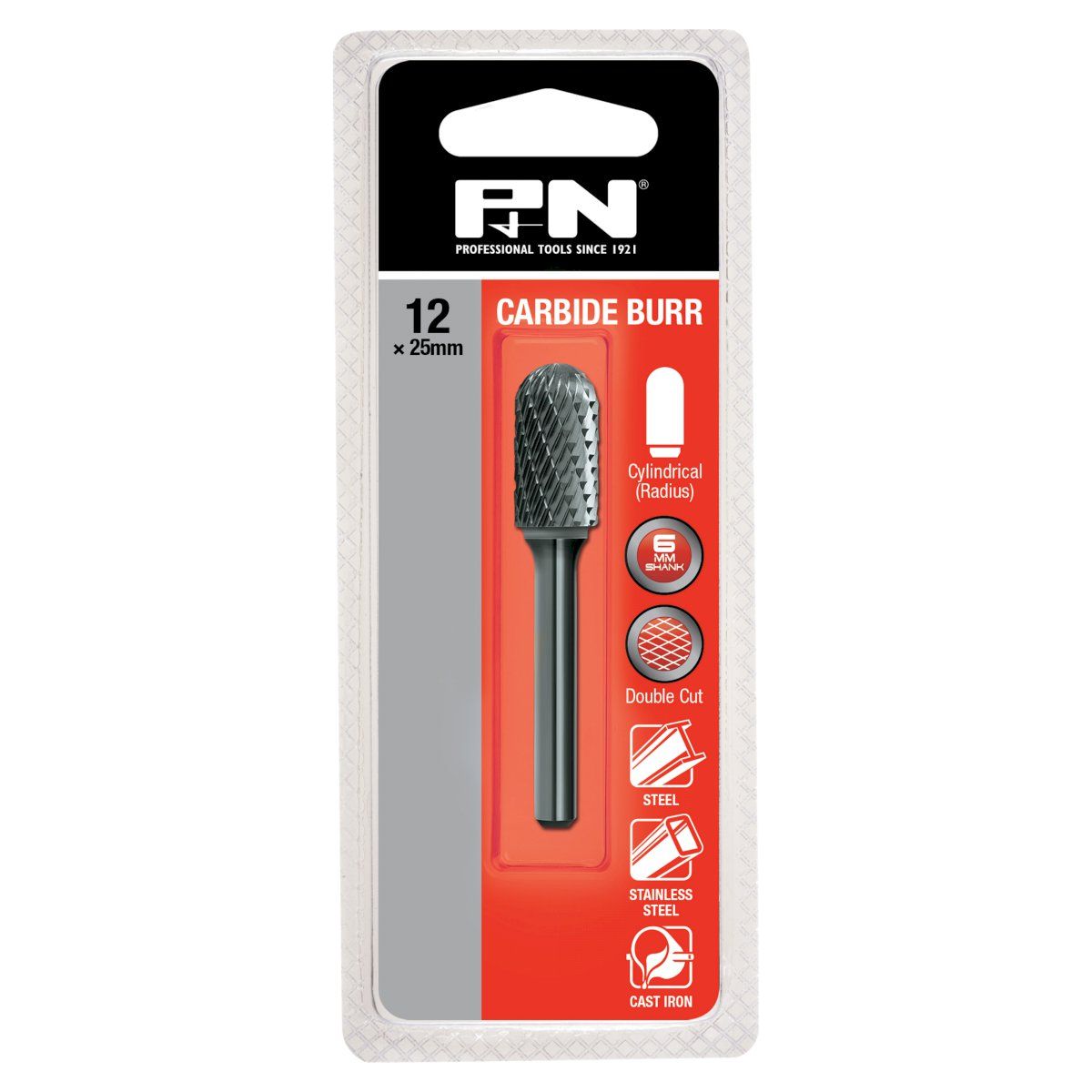P&N - Burr Carb Cyl Rad-End Dbl-Cut 6mm-Shk 1/2In P&N | 918CR12256