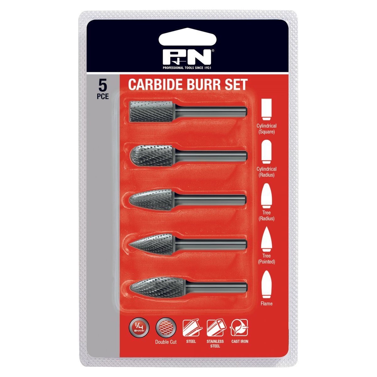 P&N - Burr Carb Dbl-Cut Set 1/4-Shk 5Pc P&N | 918CRSET5S