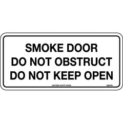 Uniform Safety Signs - 300x140mm - Self Adhesive - Blk/Wht - Smoke Door Do Not Obstruct Do Not Keep Open | 926TMA