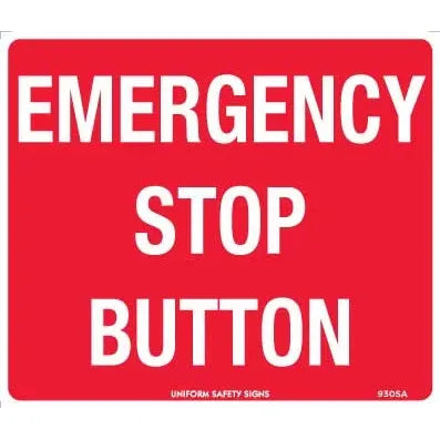 Uniform Safety Signs - 90x55mm - Self Adhesive - Pkt of 10 - Emergency Stop Button | 930SSA