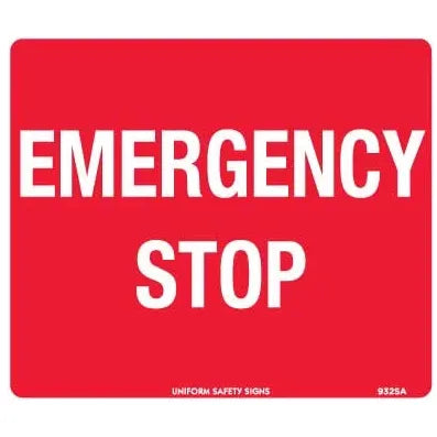 Uniform Safety Signs - 90x55mm - Self Adhesive - Pkt of 10 - Emergency Stop | 932SSA