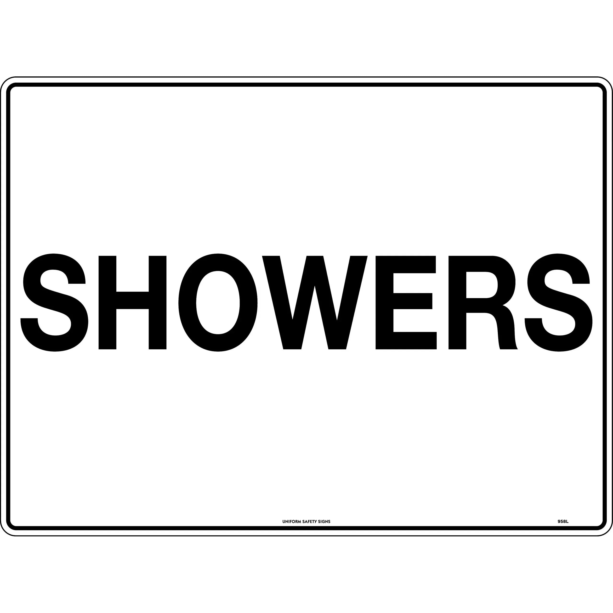 Uniform Safety Signs - 600x400mm - Corflute - Showers | 958LC