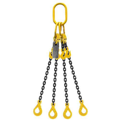 Austlift - Grade 80 Chain Sling 13mm 4leg Effective Length C/W Clevis Type Grab Shortner And Clevis Self Locking Hook Tested 2m | 971342
