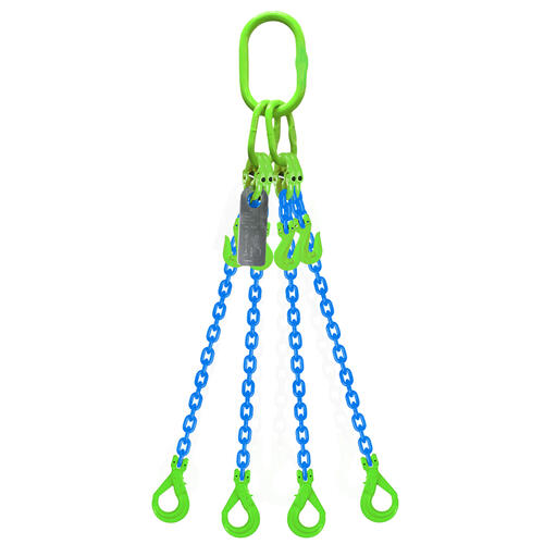 Austlift - Grade 100 Chain Sling 8mm 4leg Effective Length C/W Clevis Type Grab Shortner And Clevis Self Locking Hook Tested 5m | 972845