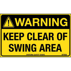 Uniform Safety Signs - 90x55mm - Self Adhesive - Pkt of 10 - Warning Keep Clear of Swing Area | 975SSA