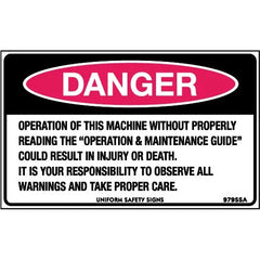 Uniform Safety Signs - 90x55mm - Self Adhesive - Pkt of 10 - Danger Operation of This Machine Without Properly Reading th | 979SSA