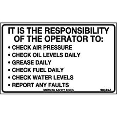 Uniform Safety Signs - 90x55mm - Self Adhesive - Pkt of 10 - It is the Responsibility of the Operator to: ... | 984SSA