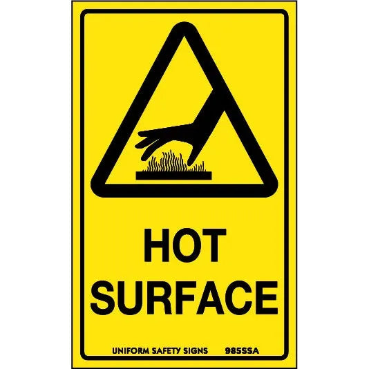 Uniform Safety Signs - 90x55mm - Self Adhesive - Pkt of 10 - Hot Surface | 985SSA