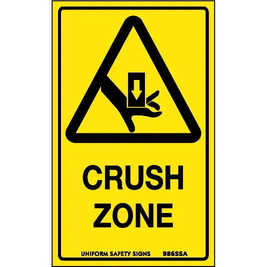 Uniform Safety Signs - 90x55mm - Self Adhesive - Pkt of 10 - Warning Crush Zone | 986SSA