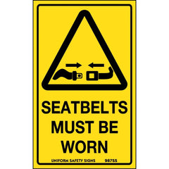 Uniform Safety Signs - 90x55mm - Self Adhesive - Pkt of 10 - Seatbelts Must be Worn | 987SSA
