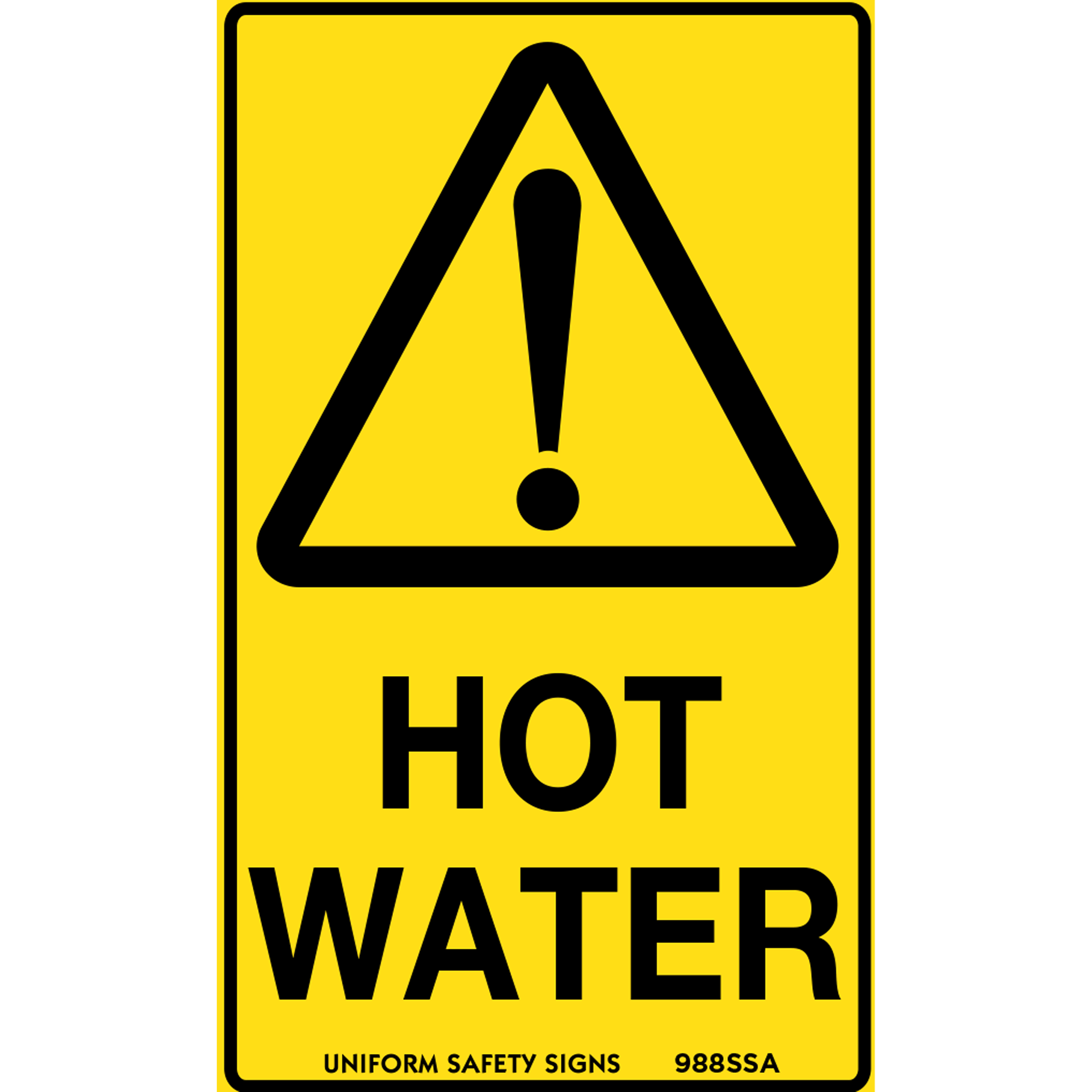 Uniform Safety Signs - 90x55mm - Self Adhesive - Pkt of 10 - Caution Hot Water | 988SSA