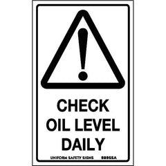 Uniform Safety Signs - 90x55mm - Self Adhesive - Pkt of 10 - Check Oil Level Daily | 989SSA
