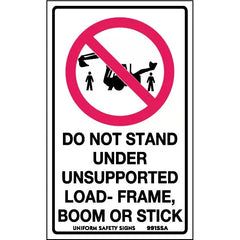 Uniform Safety Signs - 90x55mm - Self Adhesive - Pkt of 10 - Do Not Stand Under Unsupported Load-Frame, Boom or Stick | 991SSA