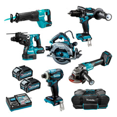 Makita - 6 Piece Brushless Combo Kit - HP001g TD001g GA005g JR001g HR001g HS003g 2x BL4040 DC40RA & Tool Bag (832367-6) | DK0115G603