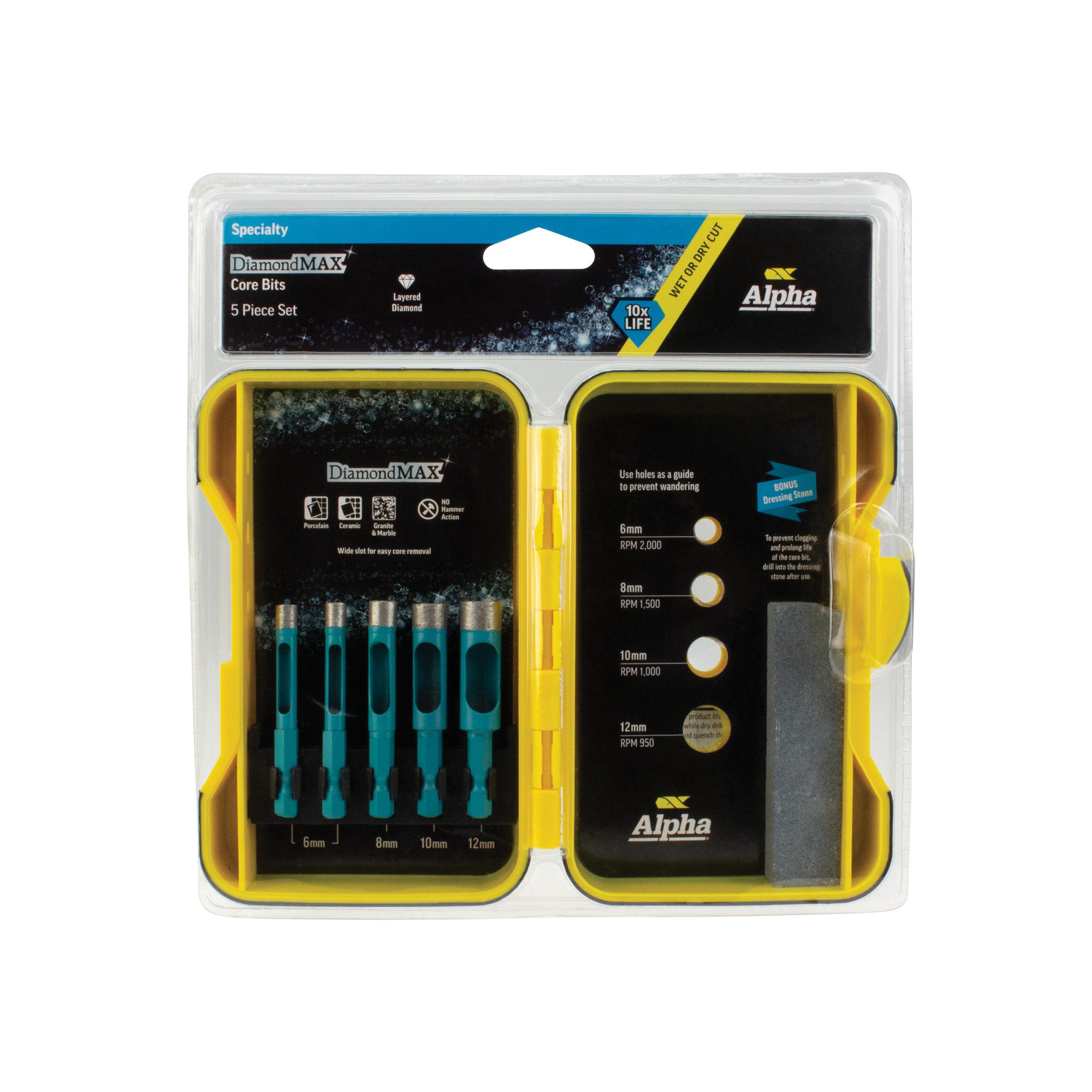 Alpha Diamond Max Core Drill Set 6Mm (X2),8,10,12Mm - 5 Piece |9Dcdm-Set