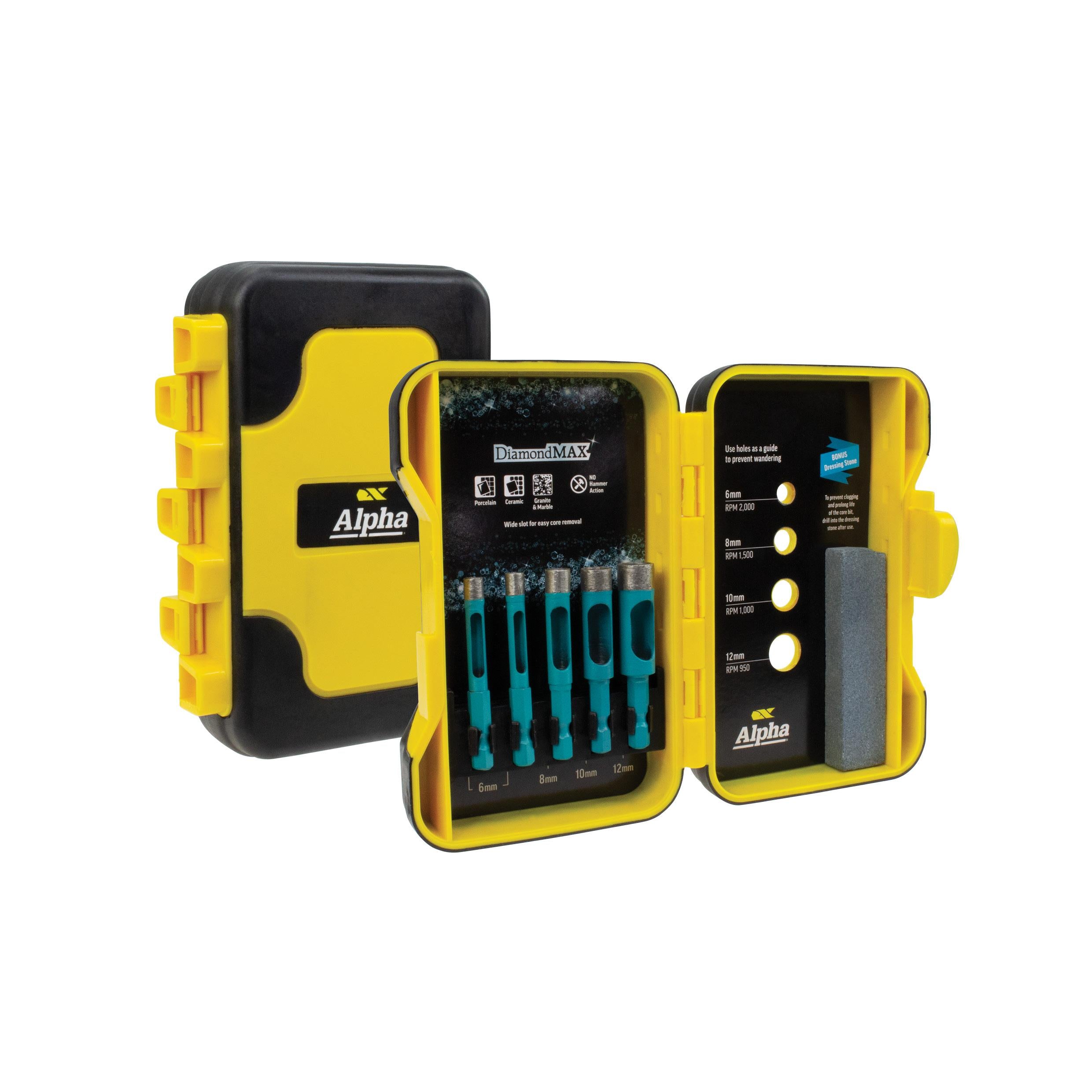 Alpha Diamond Max Core Drill Set 6Mm (X2),8,10,12Mm - 5 Piece |9Dcdm-Set
