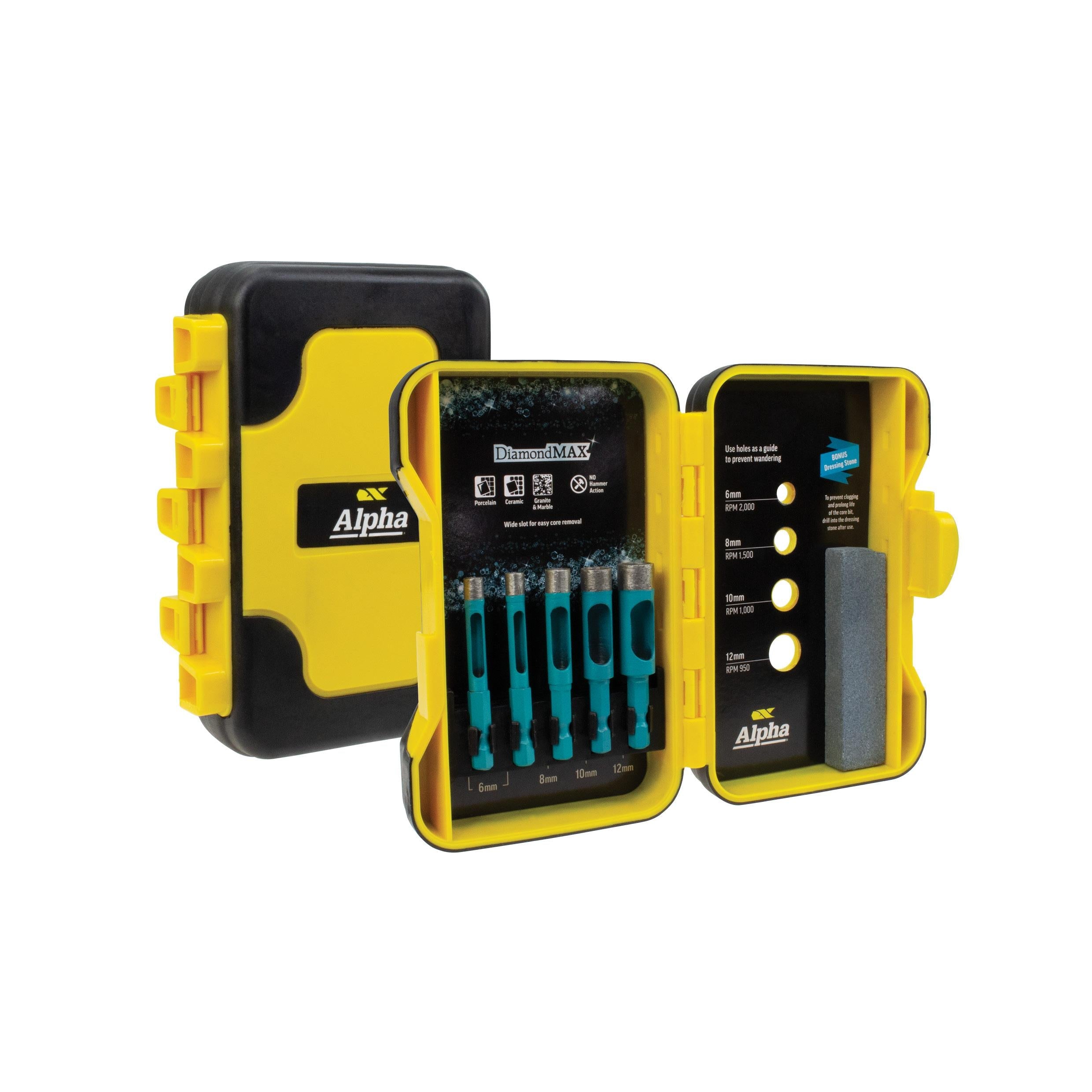 Alpha Diamond Max Core Drill Set 6Mm (X2),8,10,12Mm - 5 Piece |9Dcdm-Set