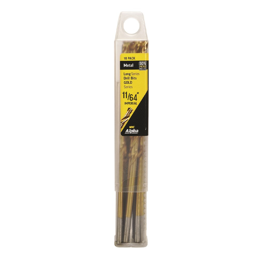Alpha - (4.37mm) Long Series Drill Bit - Gold OAL 146mm) Bulk 10 Pack