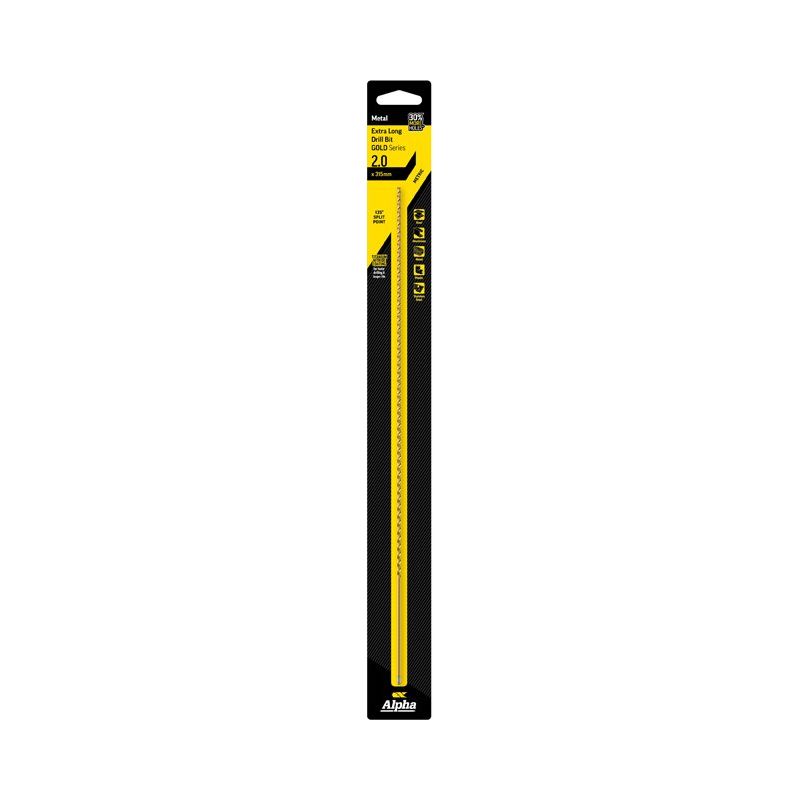 ALPHA 2mm Extra Long 315mm HSS Drill Bit - Gold Series