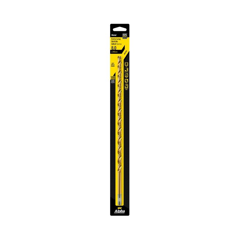 ALPHA 8mm Extra Long 315mm HSS Drill Bit - Gold Series