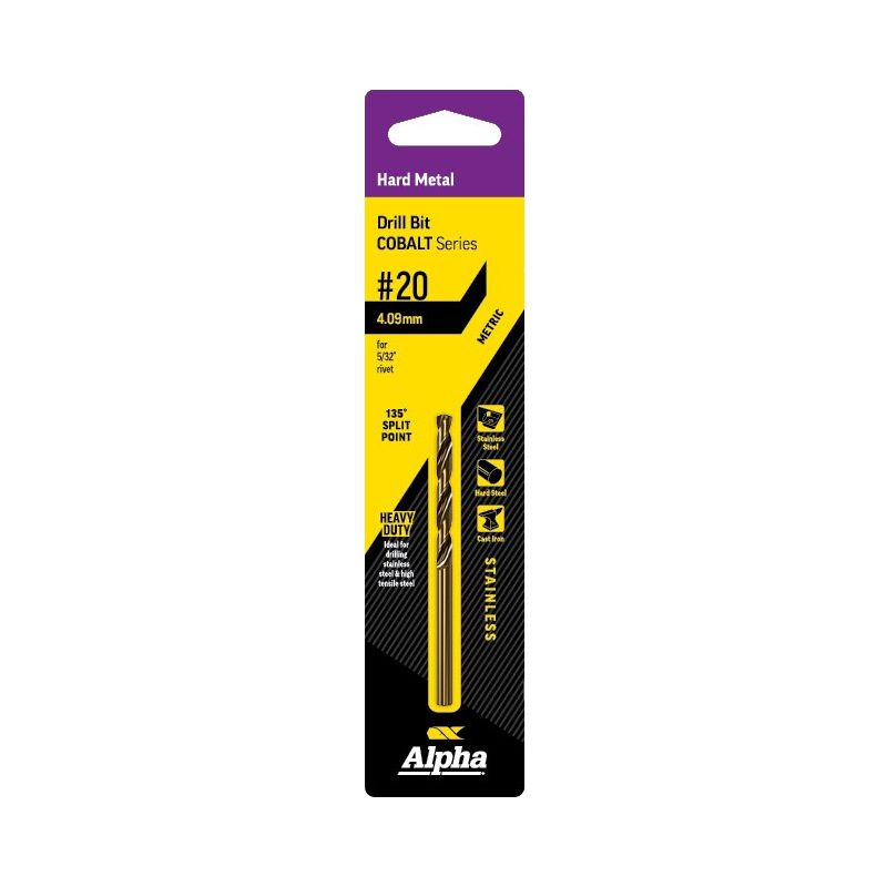 ALPHA No.20 Gauge (4.09mm) Jobber Drill Bit - Cobalt Series