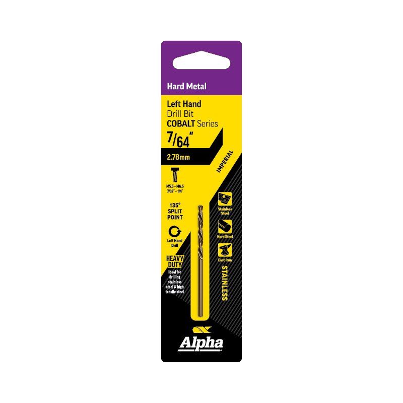 ALPHA 7/64in (2.78mm) Left Hand Drill Bit Carded - Cobalt Series