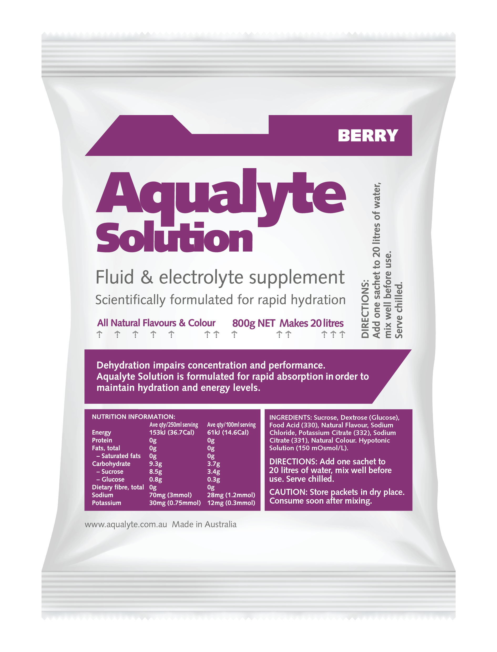 Aqualyte Electrolyte Powder Berry Flavoured Sachets 800g x 5 | A-B800G5M