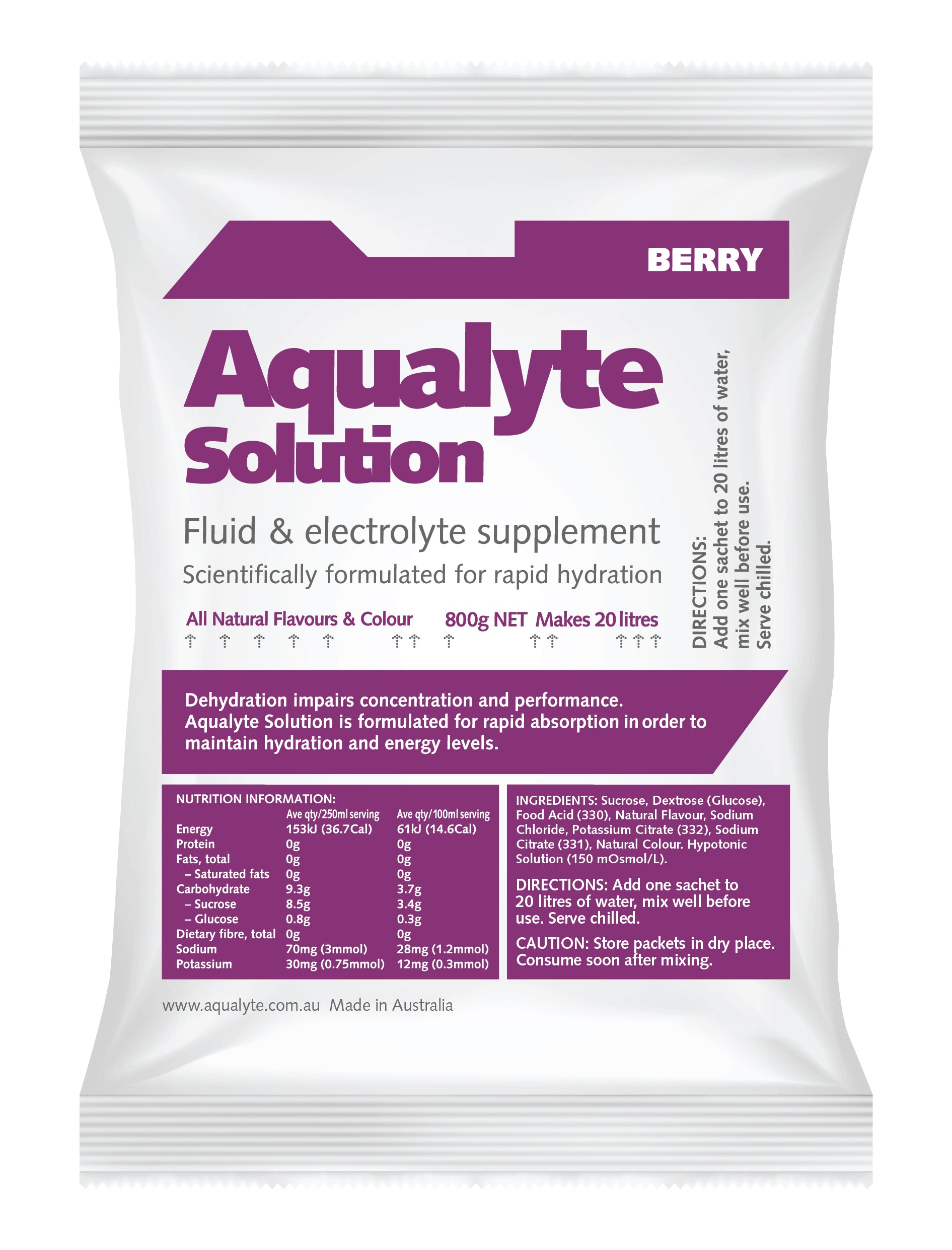 Aqualyte Electrolyte Powder Berry Flavoured Sachets 800g x 5 | A-B800G5M